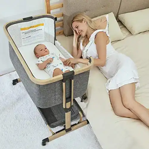 3 in 1 Baby Bassinets,Bedside Sleeper for Baby, Baby Crib with Storage Basket for Newborn, Easy Folding Bassinet for Baby and Safe Co-Sleeping,Adjustable Portable Baby Bed,Travel Bag Included