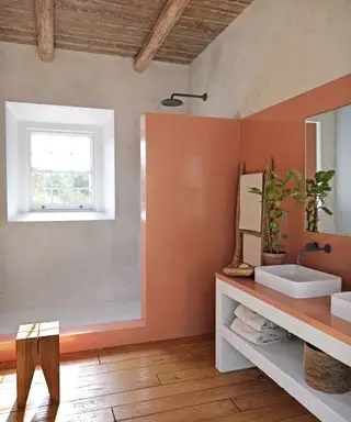 Idées de petites pièces humides avec une palette de couleurs orange