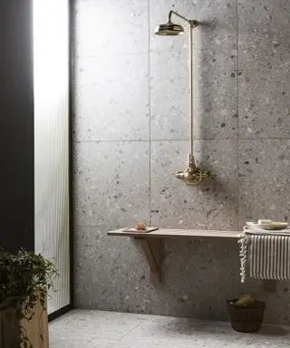 Idées de petites pièces humides avec mur en pierre