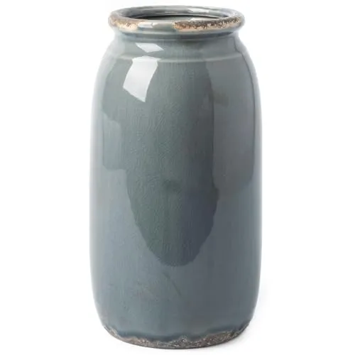 Vitor & Vaso rústico azul e cinza Teresa para decoração de casa Vasos de cerâmica para flores Vasos decorativos de fazenda moderna para pampas com detalhes em grama Mantel Sala de estar Estante de livros 8 ''' loading='lazy' title=