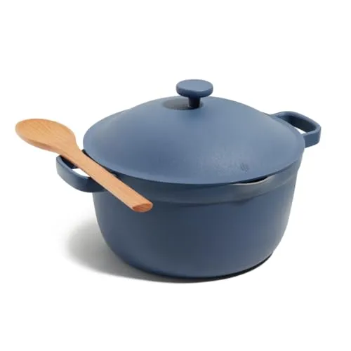 Nosso lugar de panela perfeita - 5.5 Qt. Molho de cerâmica antiaderente com tampa | Painéis versáteis para fogão e forno | Bake Bake Baise Roast | PTFE e PFOA Free | Fácil de limpar sem toxina | Sal azul' loading='lazy' title=