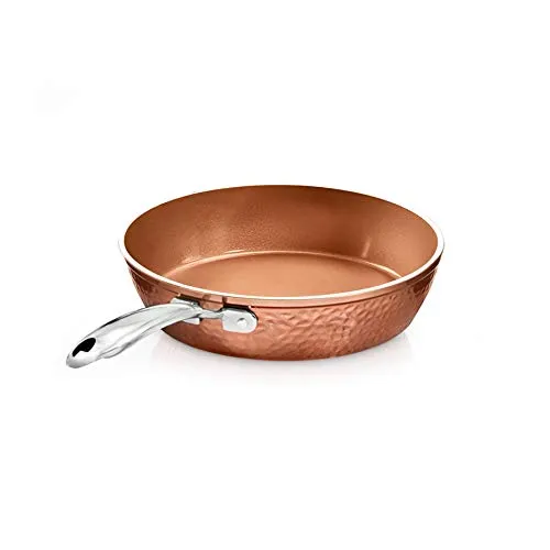 Gotham Steel Hammered Copper 12인치 붙지 않는 프라이팬 알루미늄 유도 호환 손쉬운 방출 균일한 열 분배' loading='lazy' title=