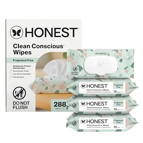 The Honest Company Toalhetes multiuso limpos e conscientes Lenços umedecidos hipoalergênicos sem perfume para pele sensível Toalhetes compostáveis à base de plantas aquáticas 99% Geo Mood 288 Count' loading='lazy' title=