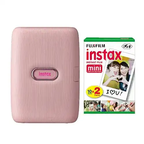 Fujifilm Instax Mini Link Smartphone Printer + Fuji Instax Mini Film (40 Sheets) - Instax Mini Printer Bundle (Dusky Pink)