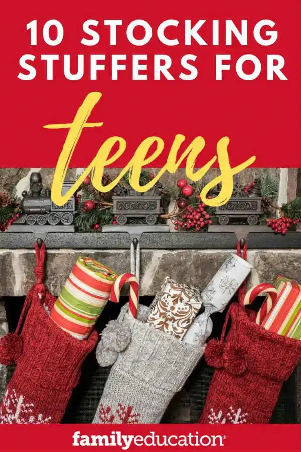 teen girl opening stocking stuffer gift