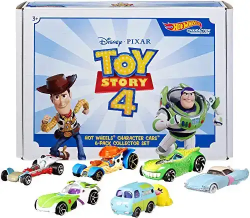 Disney and Pixar Toy Story 4 Character Cars by Hot Wheels 1:64 Scale Woody, Buzz Lightyear, Bo Peep, Forky, Ducky and Bunny, and Rex Ages 3 And Up