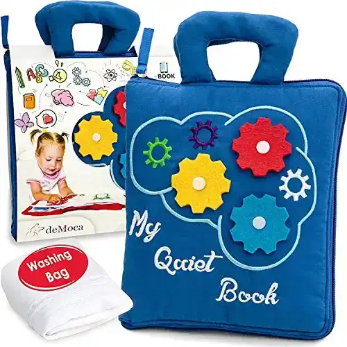 deMoca Quiet Book Montessori Toys for Toddlers – Travel Toy – Educational Toy with 9 Toddler Activities Busy Book for Boys & Girls + Zipper Bag