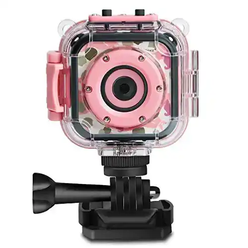 PROGRACE Children Kids Camera Waterproof Digital Video HD Action Camera 1080P Sports Camera Camcorder DV for Girls Birthday Holiday Gift Learn Camera Toy 1.77