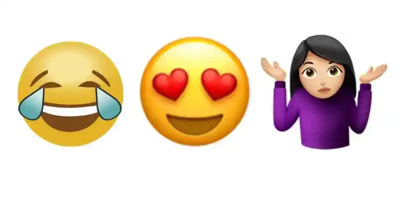 crying laughing emoji, heart eyes emoji. shrugging shoulders emoji
