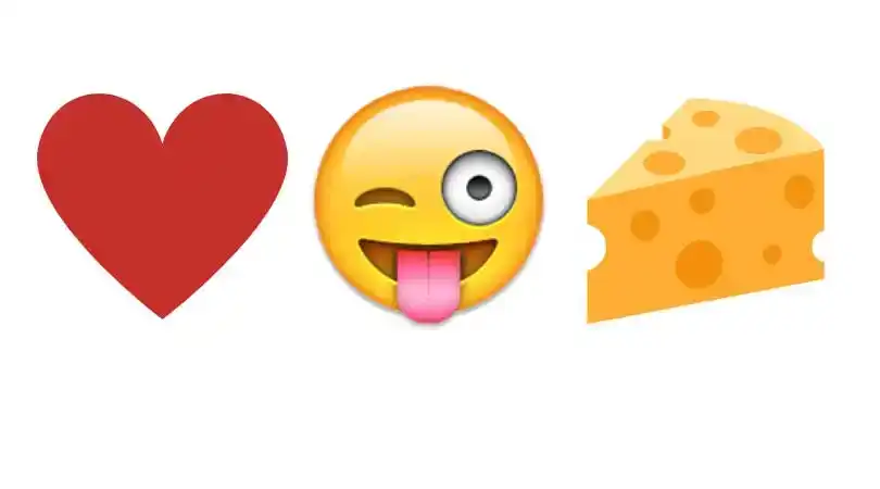 heart emoji, tongue sticking out winking face emoji, cheese emoji