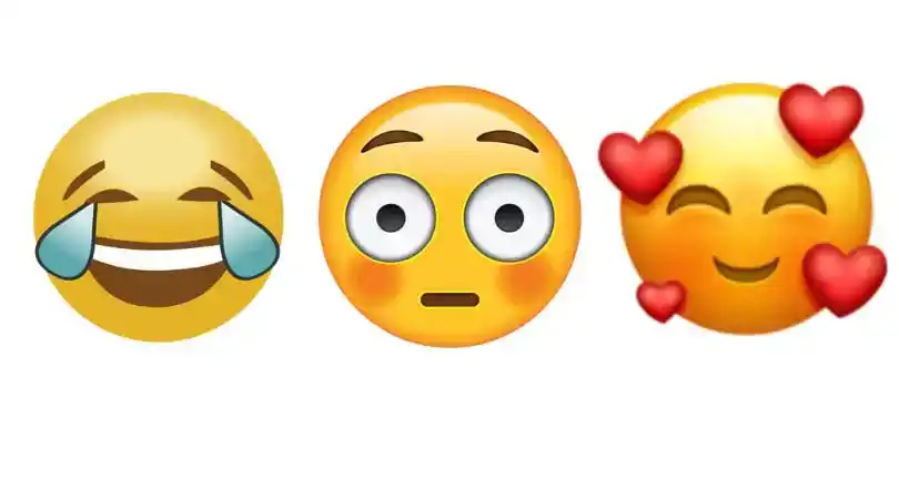 crying laughing emoji, flushed face emoji, smiling emoji with hearts