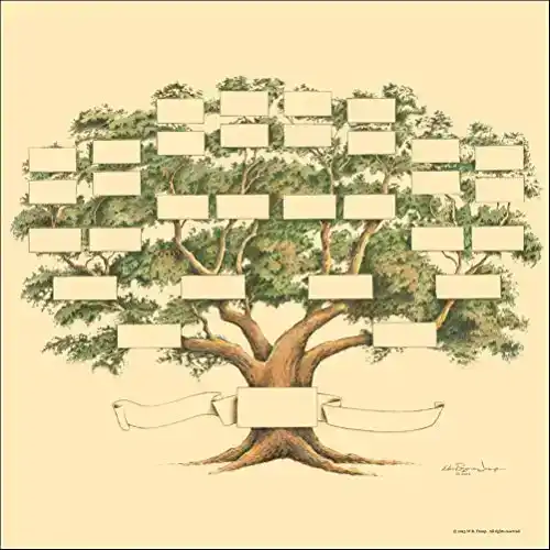 The Raymon Troup Studio Family Tree Chart, 5-6 Generations, Scrapbook Size, 12x12 Inches (Antique Gold)