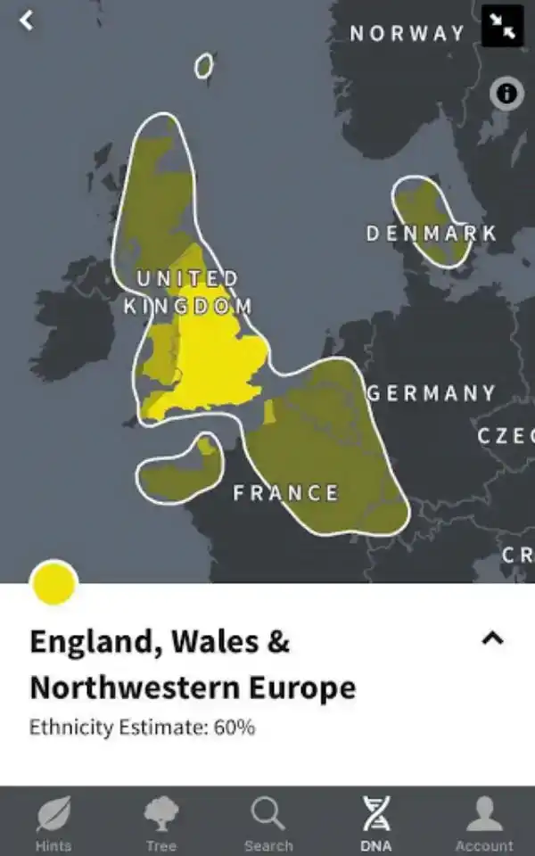 The Ethnicity Map from Ancestry.com Results