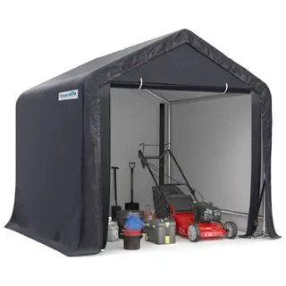 Ein Quictent 6x6ft Carport mit Rasenmäher