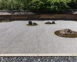 Un esempio di idee di giardino giapponese che mostra il Tempio del Drago della Pace a Kyoto