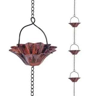 Qipade Catena antipioggia Lotus da 10 piedi, Catene antipioggia per grondaie con 12 tazze, Catena raccoglipioggia regolabile con campana per drenaggio delle grondaie, Sostituzione per pluviali