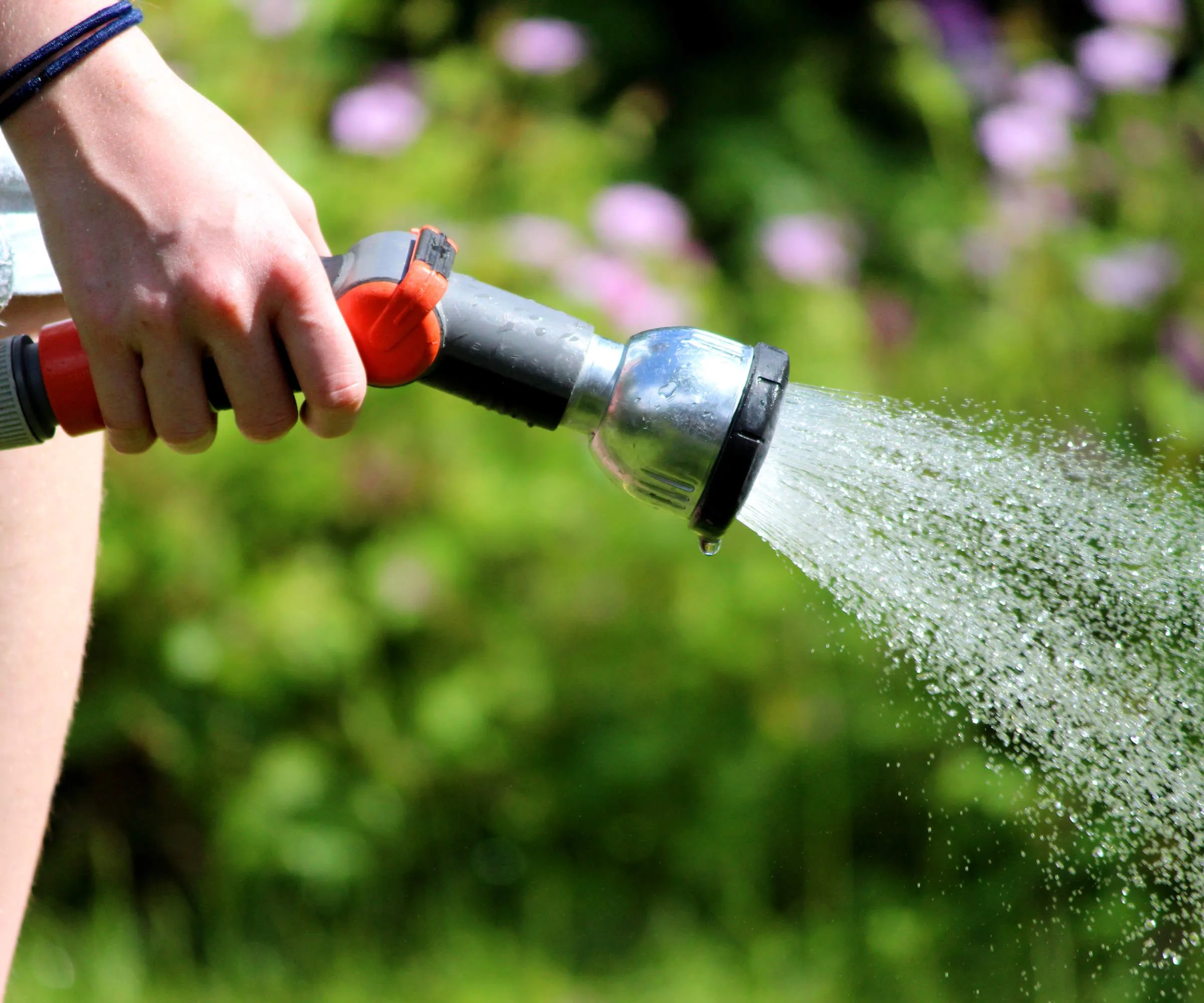 Im Sommer einen Rasen mit einem Gartenschlauch bewässern' loading='lazy' title=