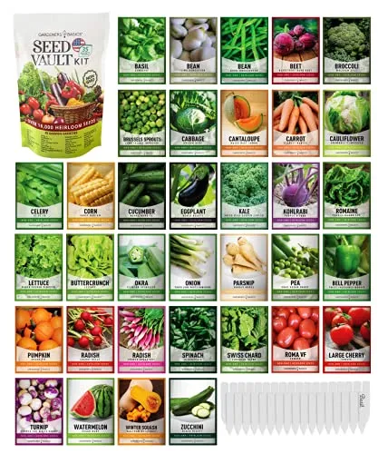 Gardeners Basics Kit de jardin de graines de légumes de survie Plus de 16 000 graines sans OGM et héritage Idéal pour les urgences Équipement de survie 35 variétés de graines pour planter des légumes 35 marqueurs de plantes gratuits' loading='lazy' title=