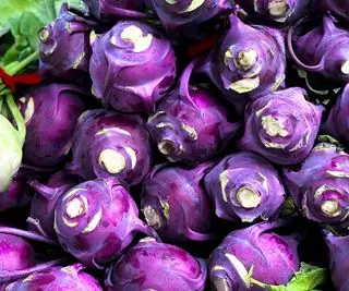 kaleráb purpurové cibule pri zbere s odstránenými stopkami
