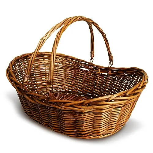 Wald Imports - סלסילת נצרים בינונית עם ידית - סלסלת קציר ארוג ביד חום כהה - סלסלת פרחים נצרים לפיקניקים לאחסון פסחא ארגון ועוד (17 X 6.5 אינץ')' loading='lazy' title=