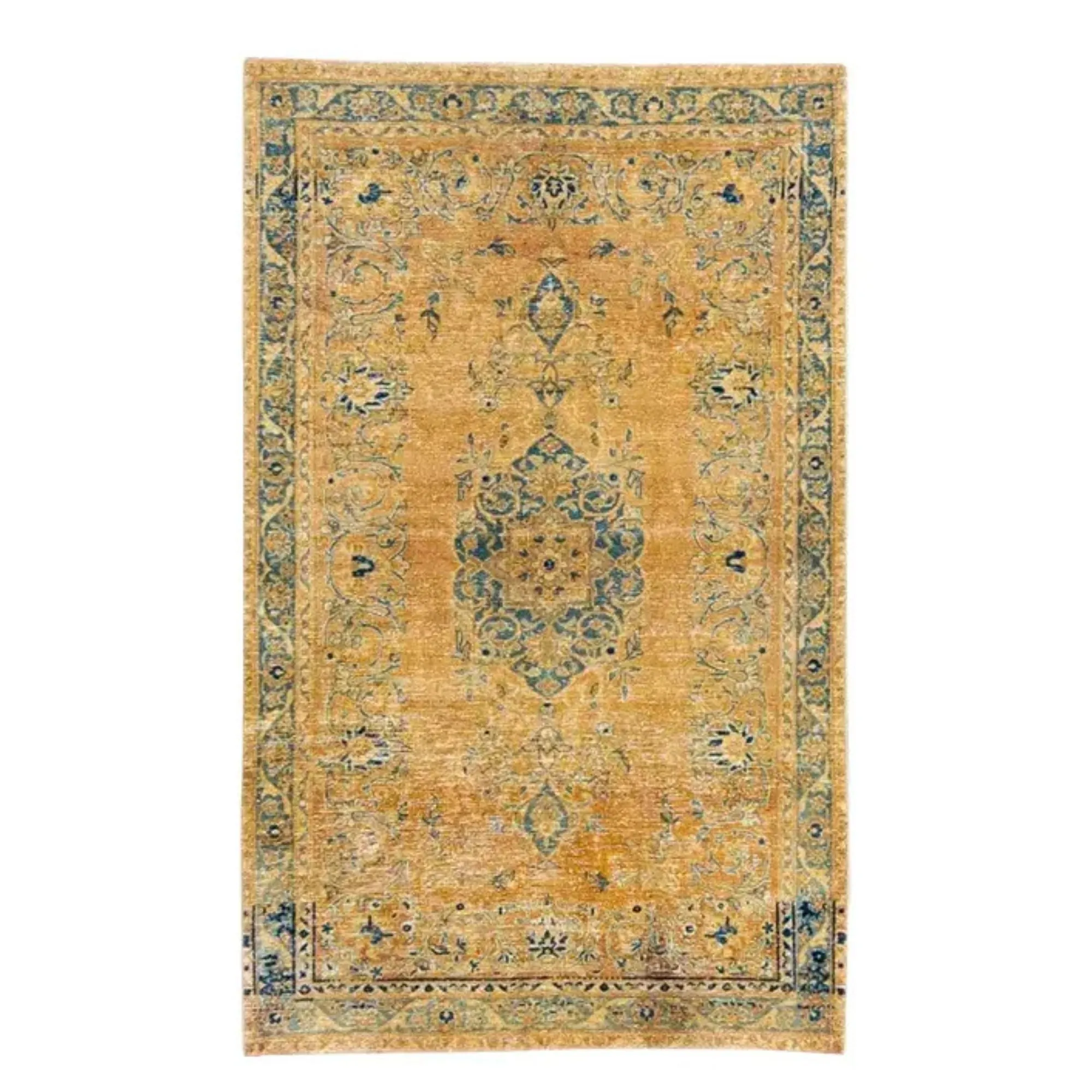 Handgefertigter Vintage-Teppich aus persischer Wolle im Used-Look mit Blumenmuster aus den 1960er Jahren in Hellbraun' loading='lazy' title=