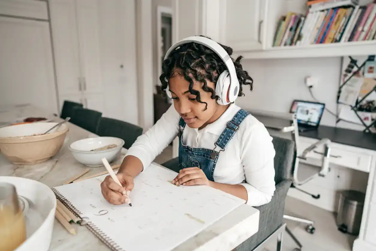 Student at home with homework