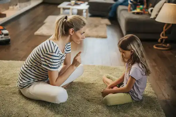mom setting discipline consequences with daughter