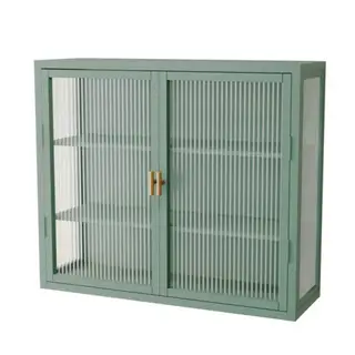 Um armário de cozinha verde transparente