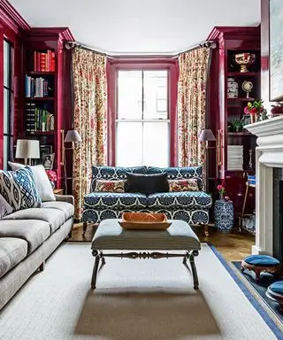Idee per librerie per soggiorni con librerie a bovindo rosso