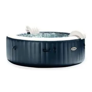Sada nafukovací kulaté vířivky Intex PureSpa Plus pro 6 osob se 170 AirJety v modré barvě na bílém pozadí