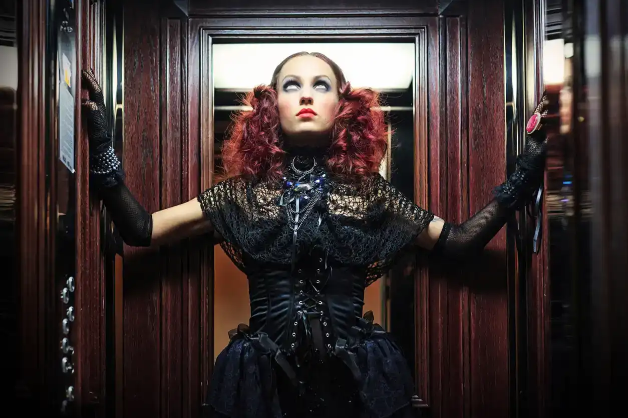 Portrait In The Dark. Vampire in elevator .Halloween theme