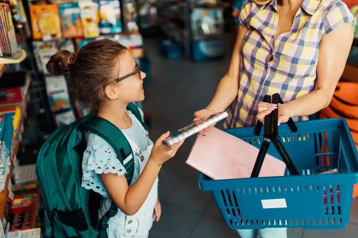 mother and daughter back to school shopping