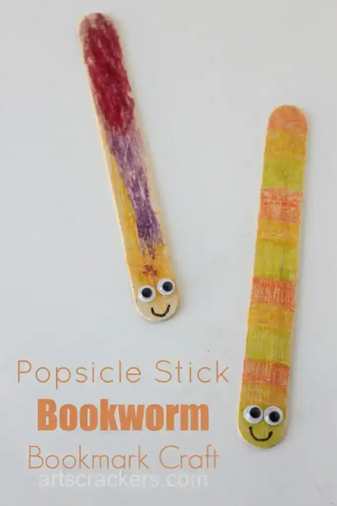 Craft Stick Bookworm Bookmark - fun arts and crafts DIY activity for kindergarteners