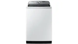 Une machine à laver Samsung blanche sur fond blanc