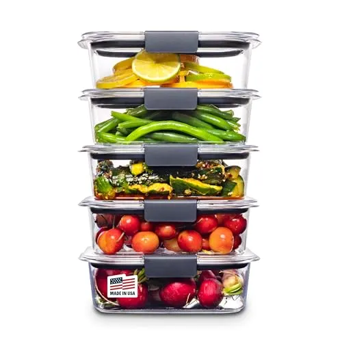 Contenitori per alimenti Rubbermaid Brilliance, coperchi ermetici senza BPA, ideali per la preparazione dei pasti e per la preparazione dei pasti. Set di 5 avanzi (3,2 tazze)' loading='lazy' title=