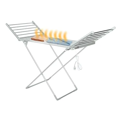 Rack de secagem elétrico aquecido Nisorpa Rack de secagem de roupas aquecido Rack de roupas elétrico dobrável Secador de roupas com aquecimento independente Barra de secagem de roupas dobrável para casa Secagem rápida interna/externa' loading='lazy' title=