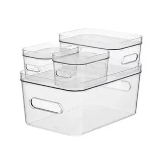 Contenedores de plástico compactos transparentes Smart Store, paquete de 4 con tapas transparentes