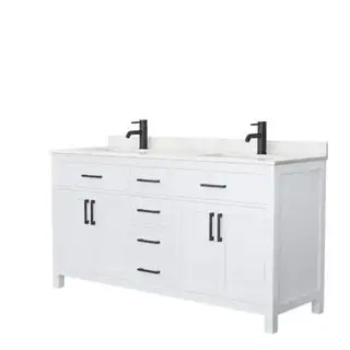 Vaidade de banheiro duplo Beckett sobre fundo branco.