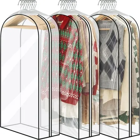 Dakomm 43'' Saco de roupas pendurado para armazenamento 3 pacotes de 10'' Sacos de terno para armazenamento de armário Sacos de roupas para pendurar roupas Capas de roupas com zíper lateral para casacos e amp; Material Jacketspeva à prova d'água e' loading='lazy' title=