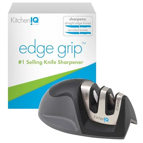 Kitcheniq 50009 Edge Grip 2-trinns knivsliper Svart Grov & Finslipere Kompakt for enkel lagring Stabil sklisikker base Mykt grep Gummihåndtak Rett & Sagte kniver' loading='lazy' title=