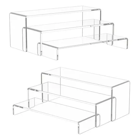 Niubee 6 Stück 12 große Acryl-Aufsteller, auf 5 mm verdicktes, transparentes, rechteckiges Präsentationsregal für Cupcake-Ständer, Sammlerstücke und Einzelhandelsvitrinen, abgestufte Desktop-Dekoration' loading='lazy' title=