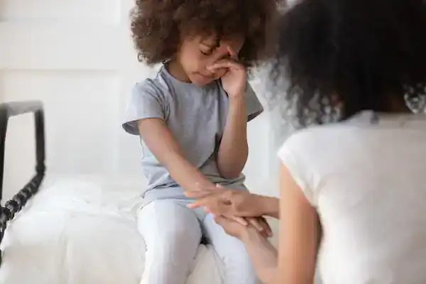 Hothouse child cooling off with parent