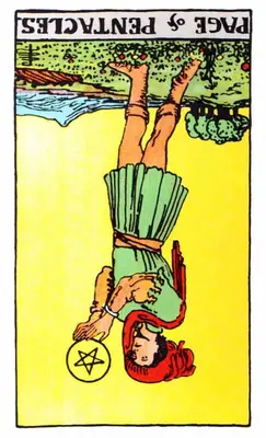 page of pentacles reversed