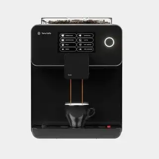 Automatyczny ekspres do kawy terra caffe w kolorze czarnym na białym tle