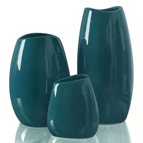 Hjn Keramikvase, 3er-Set, blaugrüne Blumenvase für Heimdekoration, moderne dekorative Vase für Blumen, Vasen für Ihre ideale Regaldekoration/Tisch/Wohnzimmer/Küche/Büro, blaugrün' loading='lazy' title=