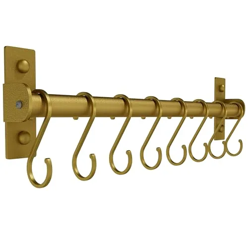 Dseap Soporte para utensilios de cocina, colgador para ollas y sartenes, barra de cocina montada en la pared con 8 ganchos para colgar utensilios de cocina, tazas, cucharas, montado en la pared, dorado' loading='lazy' title=