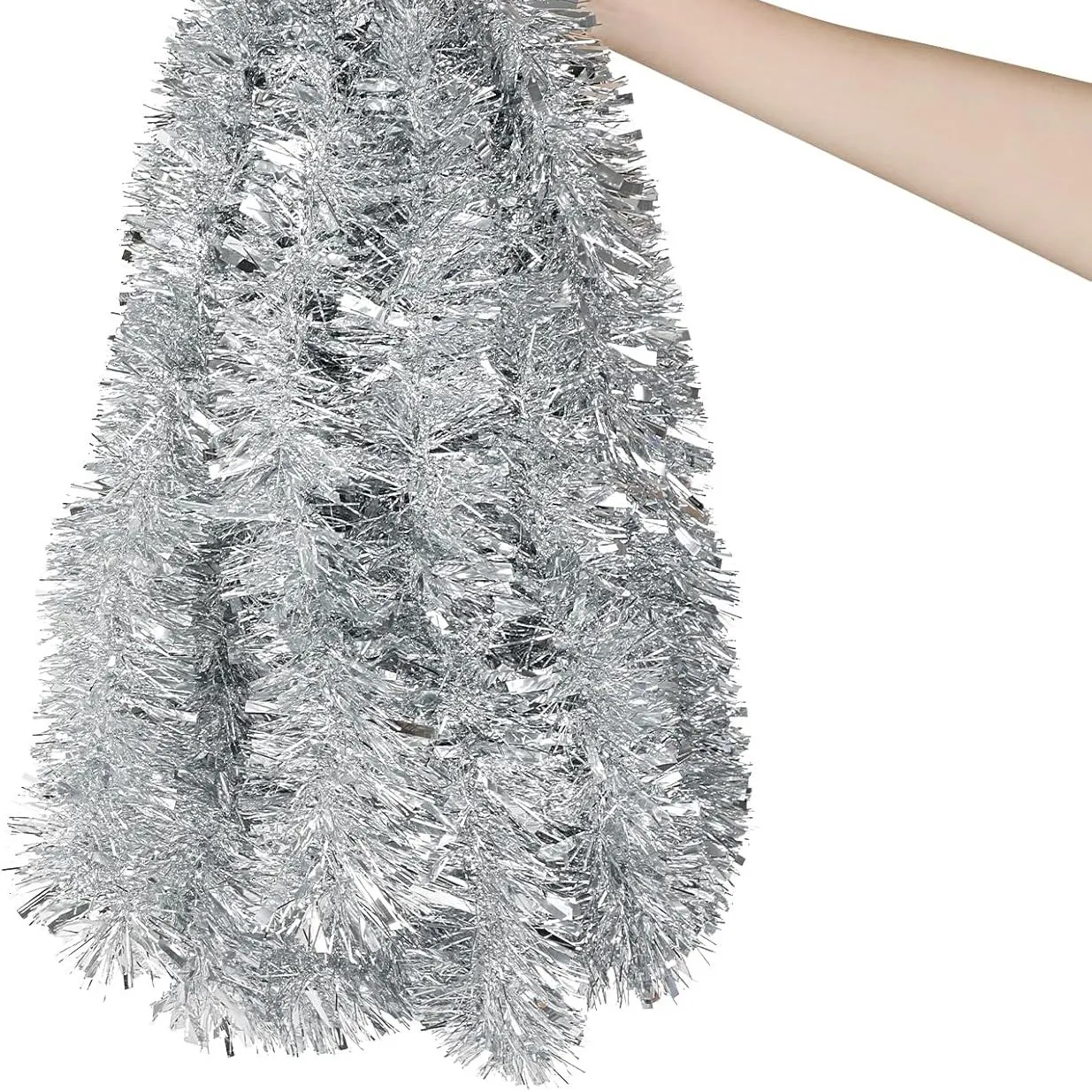 Decora 33 stop stříbrná pozlátková girlanda Vánoční kovová závěsná pozlátková girlanda pro vánoční stromeček a dekorace na večírek' loading='lazy' title=