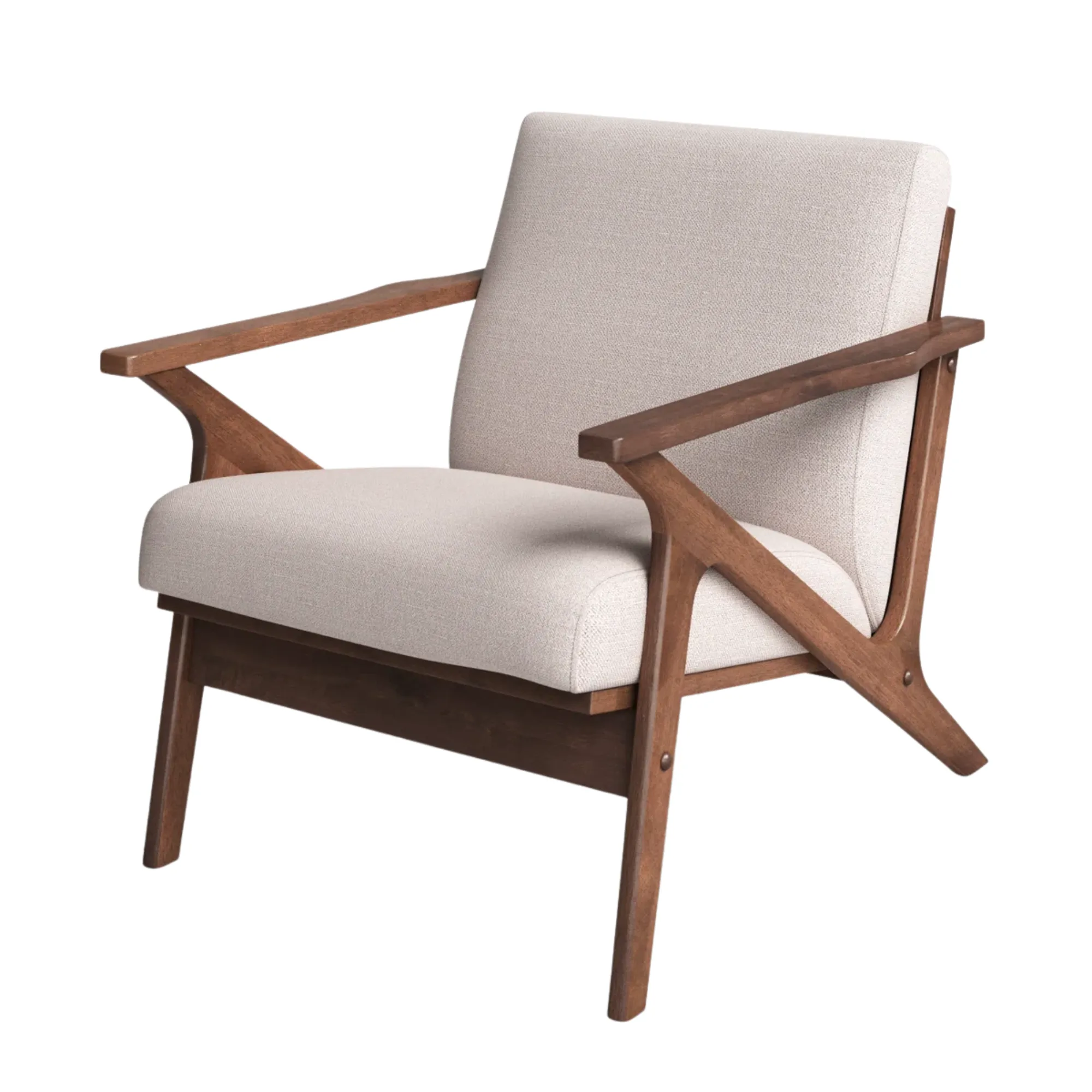 akcentačné kreslo s krémovým čalúnením a dreveným rámom' loading='lazy' title=