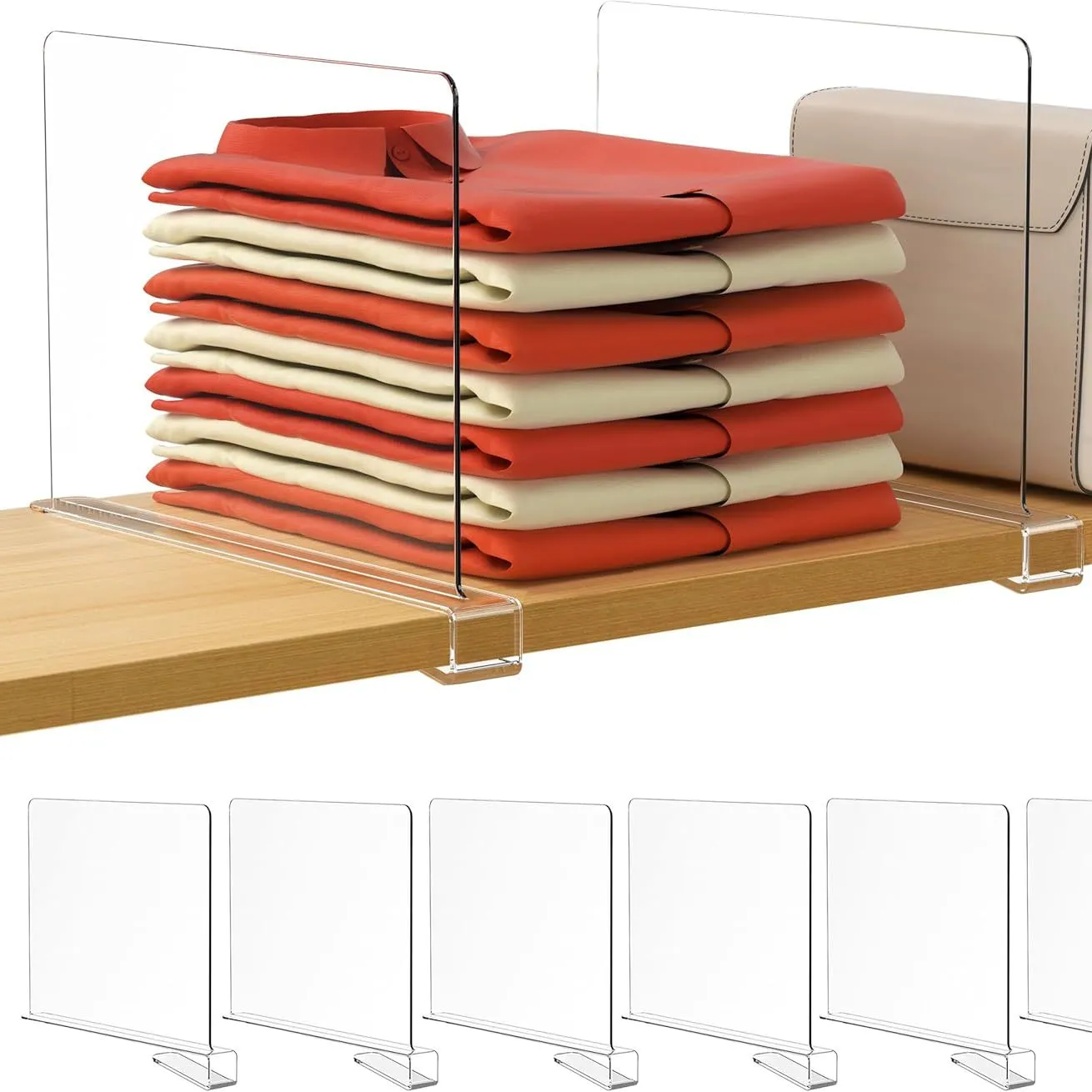 Hblife 6팩 옷장 정리함 및 수납 공간 투명 선반 분배기 옷장용 수직 지갑 정리함 스웨터 셔츠에 적합 침실 및 주방용 핸드백 정리용 아크릴 책장' loading='lazy' title=