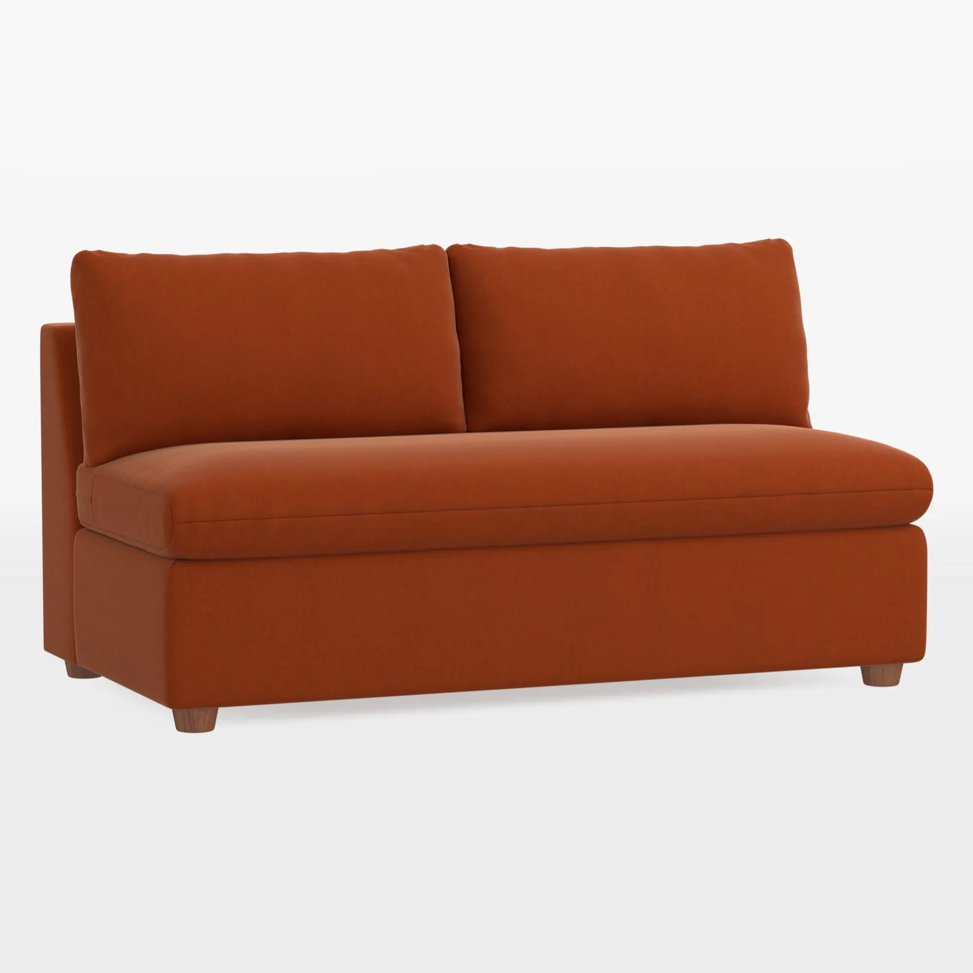 Sofa ohne Armlehnen aus orangefarbenem Samt' loading='lazy' title=